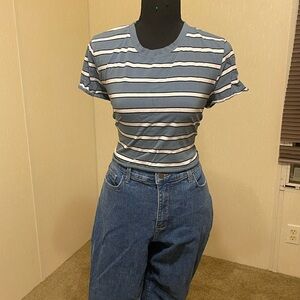 ROMWE Blue and White Striped Top